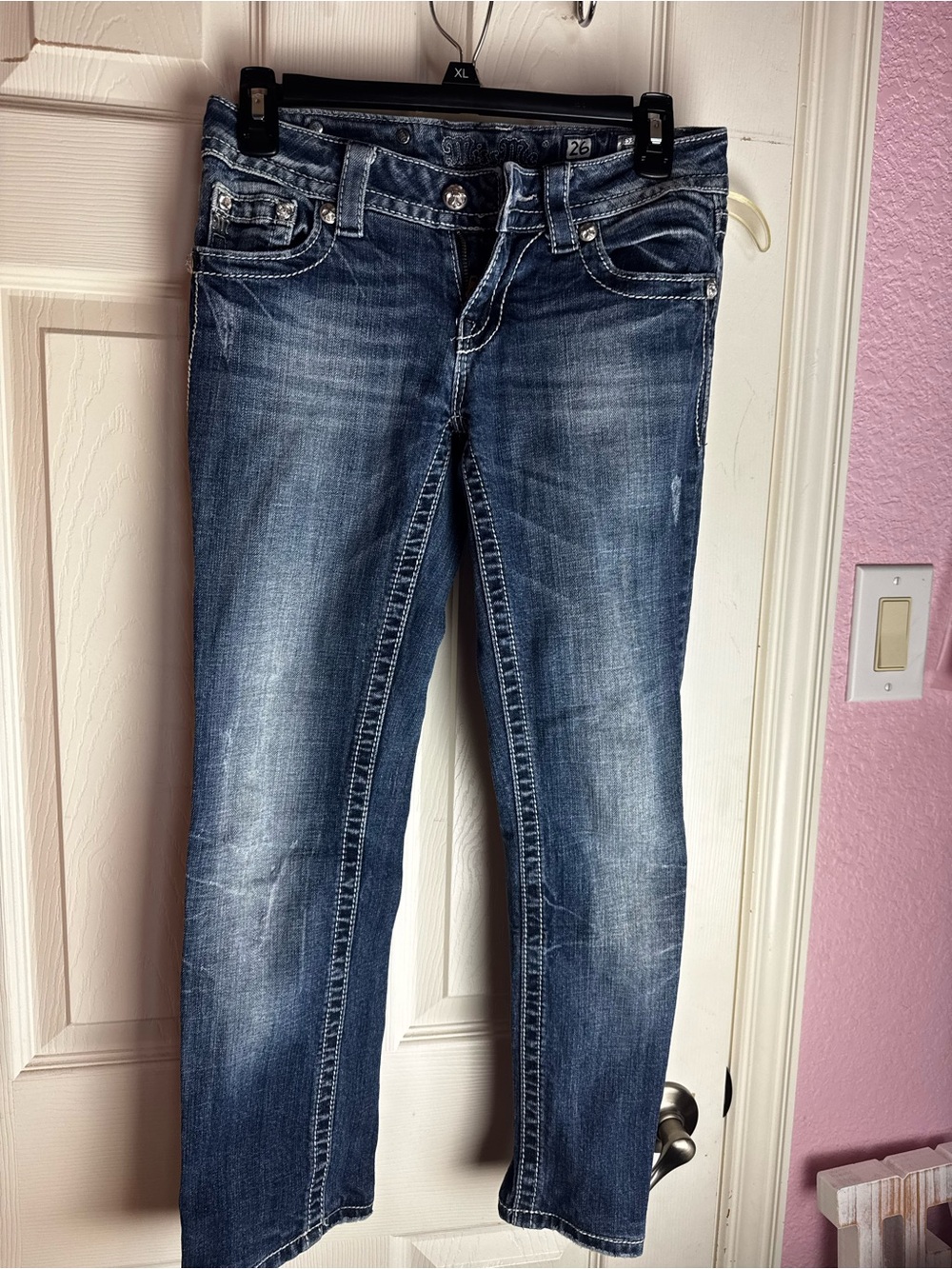 Miss Me Distressed Medium Blue Straight Leg Jeans